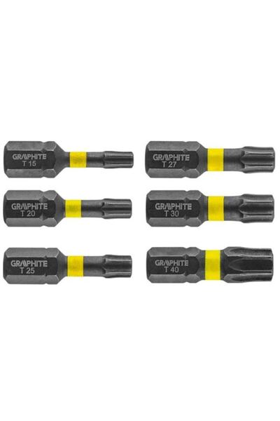 Evelise Varfuri/biti de impact Torx, 6 buc, T x 10,15,20,25,30,40 x 25 mm, GR...