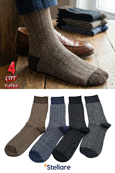 stellare 4 Pairs of Men's Wool Socks – Thick Winter Sock Set Special for Cold...