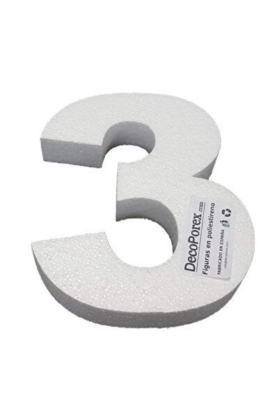 Exceart Διακοσμητικός αριθμός, DecoPorex, 3, Διογκωμένη πολυστερίνη, Ύψος 20 cm
