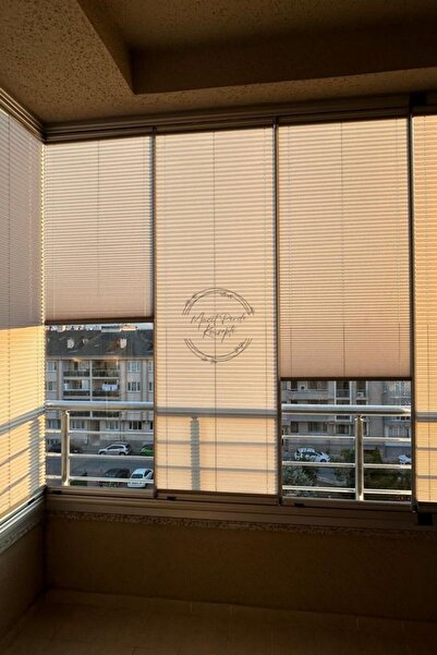 Macit Design Katlanabilir Cam Balkon Plise Perde Krem (Kancalı Veya Vidalı Si...