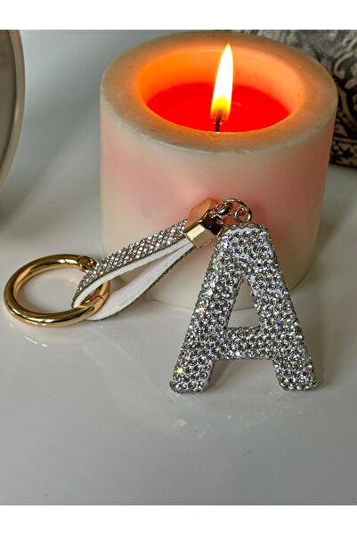 anahtarlık evreni Zircon Stone Letter White Color Keychain, Gift, Bag Ornamen...