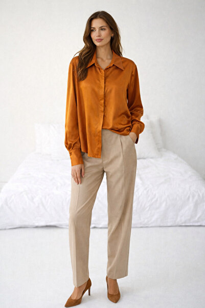 AYHAN Pointed Collar Satin Blouse