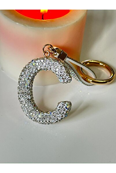 anahtarlık evreni Zircon Stone Letter White Color Keychain, Gift, Bag Ornamen...