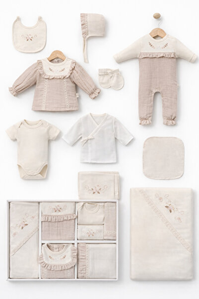 VERONA TARZ Baby Girl Boxed Muslin Fabric 10-Piece Hospital Discharge Set Cot...