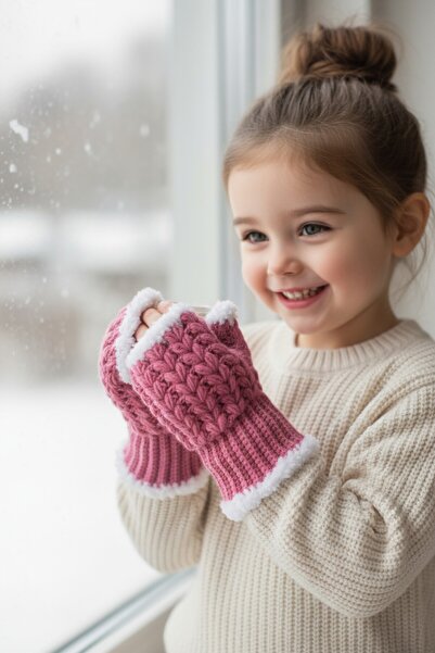 Butik KIZ ÇOCUK PEMBE EL ÖRGÜSÜ PARMAKSIZ ELDİVEN