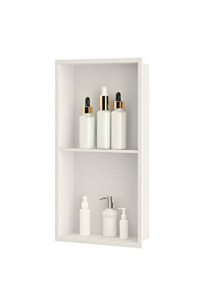 Sunrik Shower Niche with Shelf, Sunrik, Stainless Steel, 60x30x10cm, Cream White