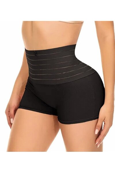 bipamuk مشد بوكسر نسائي عالي الخصر، مقطوع بالليزر، مقاس 2، يظهر النحافة ولا ي...