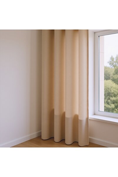 DEVRİM OLİVYA TEKSTİL Beige Island Background Curtain in X Size Ready-Made Cu...