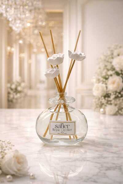SAFİER Beyaz Çiçekler Seramik Taş Çiçekli Çubuklu Oda Kokusu White Flowers 80 ml