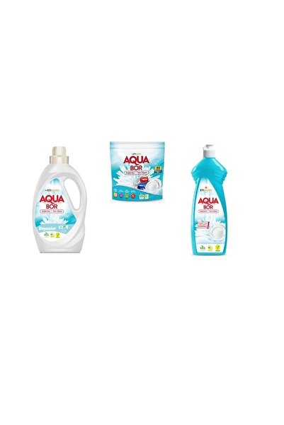 Boron أكوا بور سائل معدني طبيعي أبيض + تابلت + غسول أطباق يدوي مجموعة من 3 قطع