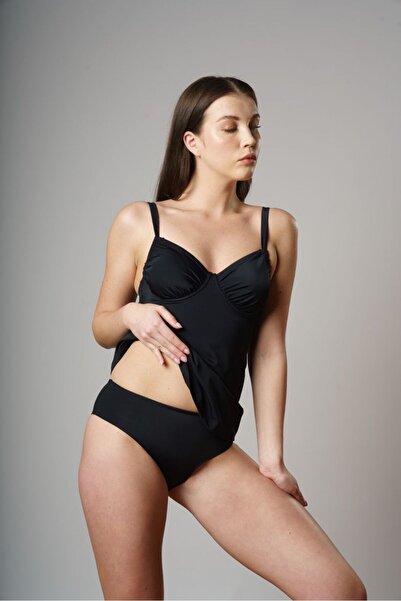 Louren Kadın Siyah Toparlayıcı Tankini – Telli, Ayarlanabilir Askılı, Hızlı K...