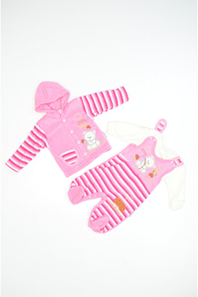 Baby Slon Kids Clup Kışlık polar üçlü mantar nakışlı çıtçıt kapamalı kapüşonl...