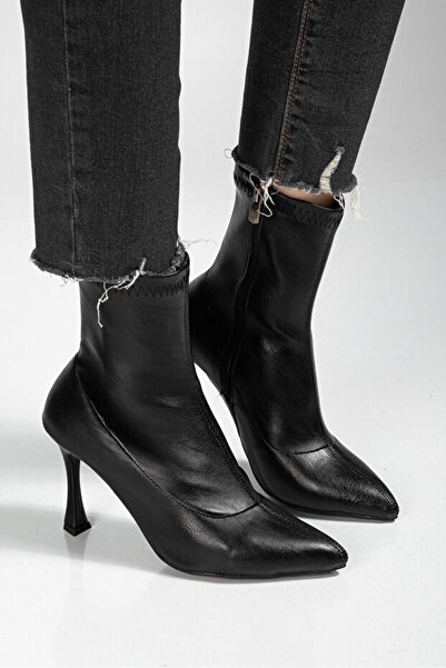 FRESCO SCARFS Orjen Black Leather Stretch Heeled Boots