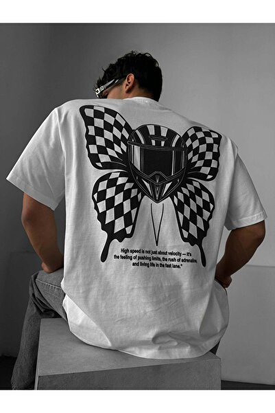 elkumoda تي شيرت كاسك بطبعة فراشة قصة فضفاضة مصنوع من القطن بنسبة 100%، تي شي...