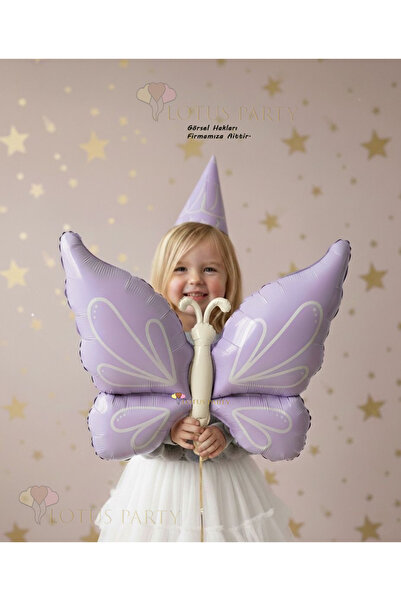 LOTUS PARTY Pastel Mor Renk Kelebek Folyo Balon - Retro Mor Renk Kelebek Sevi...