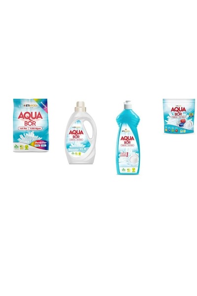 Aquabor معادن طبيعية 4 كجم + ملونات + سائل أبيض + منظف أطباق يدوي + مجموعة أق...