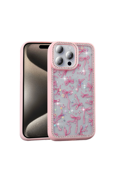 Ceponya غطاء حماية لآيفون 15 برو ماكس مزين بالأحجار والفضي اللامع على شكل فراشة