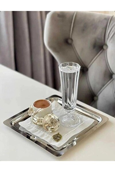 LeylArt Stainless Steel Silver Color Presentation Tray 21 X21 Cm Tea Coffee P...