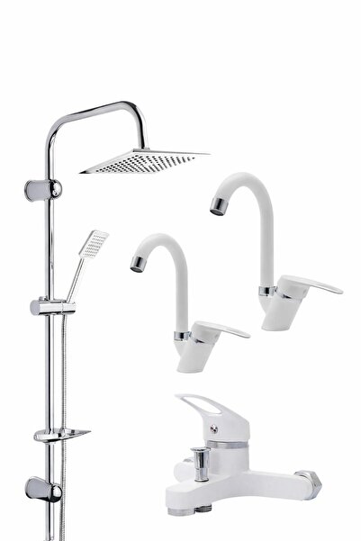 Fulcie Beyaz Robot Yağmurlama Duş Seti Banyo Mutfak Lavabo Bataryası 4' Lü Pi...