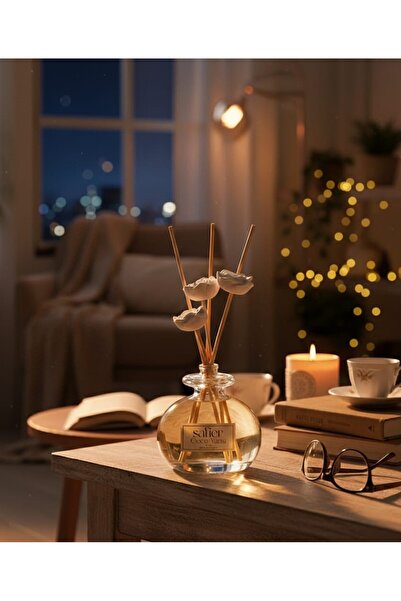 SAFİER Gece Yarısı Seramik Taş Çiçekli Çubuklu Oda Kokusu Midnight 80 ml