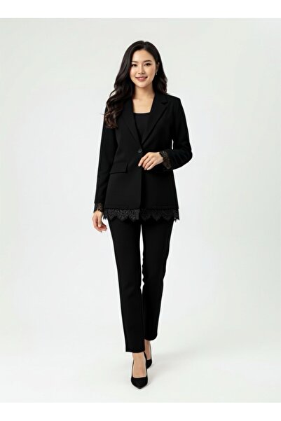 CATALEYA Elegant black women's suit with black lace details