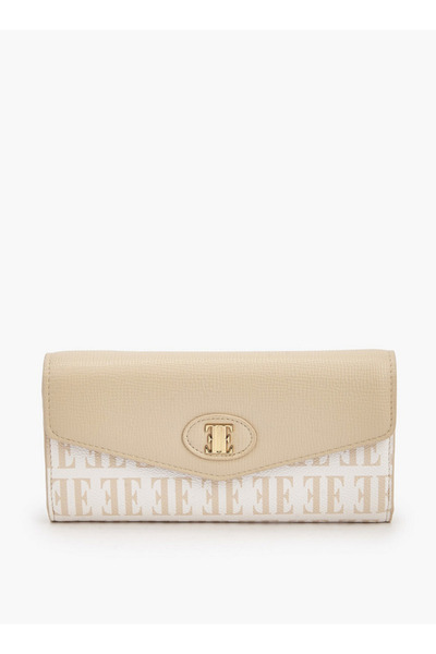 ELLE Monogram Print Wallet with Snap Button Closure