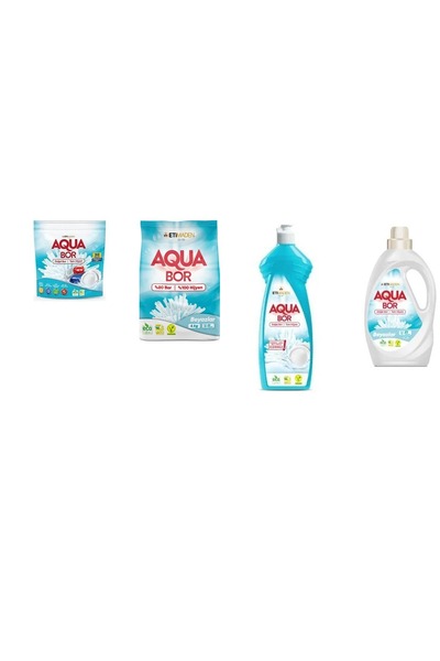 Aquabor قرص معدني طبيعي + 4 كجم أبيض + غسول يدوي + سائل أبيض مجموعة من 4 قطع