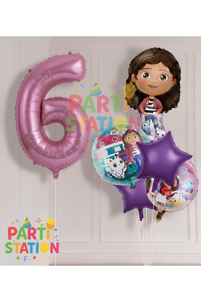 Parti Station Gabby Dollhouse 6 Yaş Konsept Doğum Günü Partisi Balon Seti