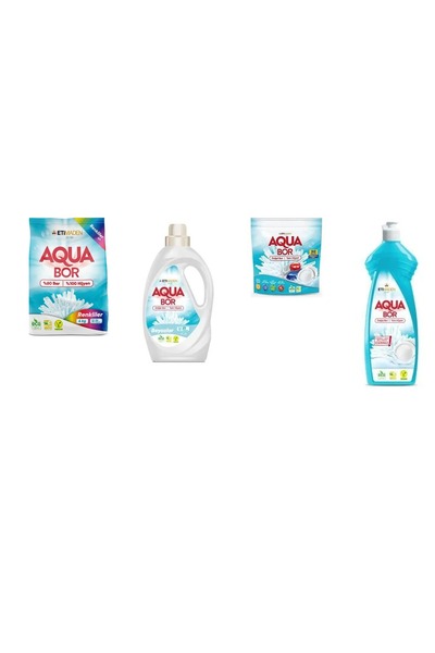 Aquabor معادن طبيعية 4 كجم + منظفات ملونة + منظف سائل أبيض + أقراص + طقم غسيل...