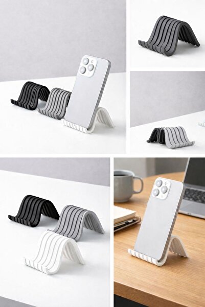 Üçüncü Boyut Baskı Dünyası حامل هاتف أسود بتصميم مموج |   حامل هاتف مكتبي