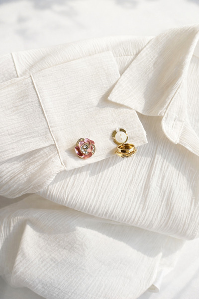 HOUSEKİ Gold Kaplama Renkli Çiçek Kol Düğmesi Düğün & Özel Gün Aksesuarı Cuff...