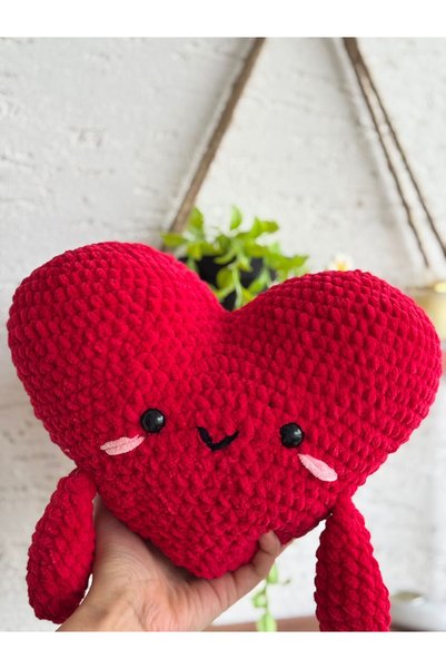 Luma desingss Hand Knitted - Heart Pillow - Modern Decorative Romantic Pillow - Valentine's Day Pillow - Love Pillow