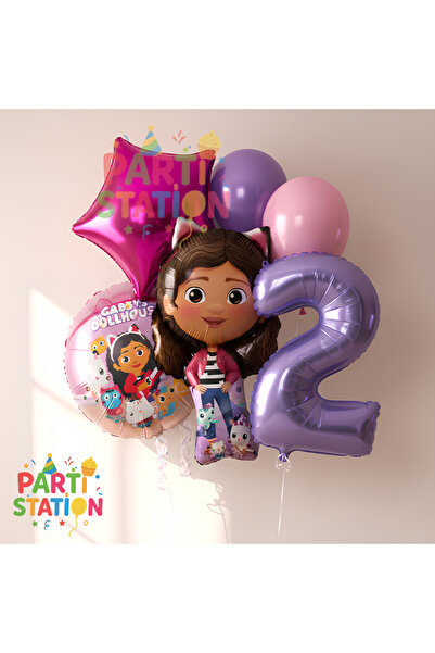 Parti Station Gabby Dollhouse Temalı 2 Yaş Doğum Günü Balon Süsleme Seti