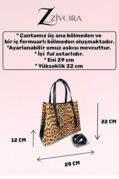 ZİVORA Leopard Patterned Women's Hand and Shoulder Bag with Gold Detail and A...