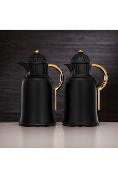 Almarjan Vacuum Flask Set 1 L + 1 L Matt Black & Gold