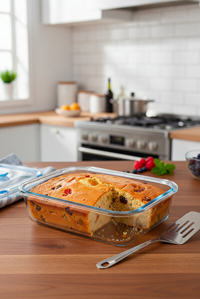 Masterchef Dikdörtgen Cam Kek Kalıbı – Kapaklı, Isıya Dayanıklı Borosilikat C...