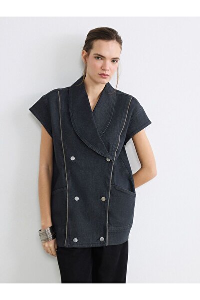 LC Waikiki Double-Breasted Collared Women's Jean Vest