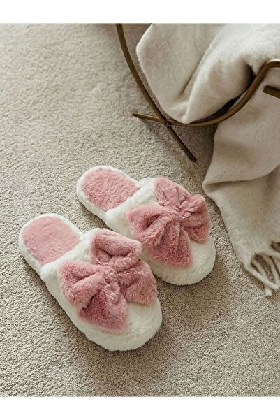 LC Waikiki Women's Plush House Slippers with Bow Figure