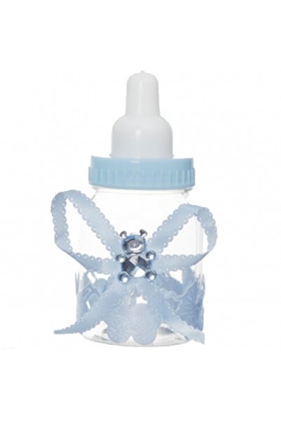 Decoratiuni Dulci Marturie Botez Biberon bleu cu ursulet acrilic si fundita 9cm