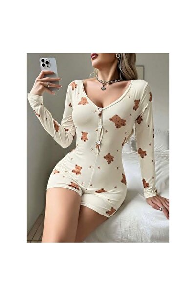 Redsaks Ayıcık Desenli Uzun Kollu Pijama Tulum