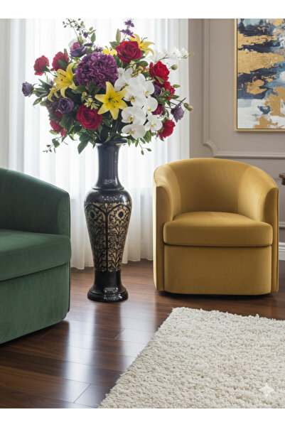 DNC Art&Deco Dekoratif El Oyması Masif Ahşap Vazo - 65 cm Büyük Boy Eskitme B...