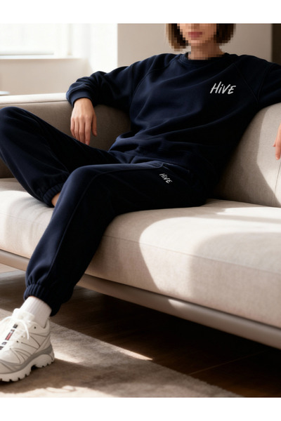EFFRENATU Sweatpants Set with Crew Neck, Lacevert Color, Hive Print