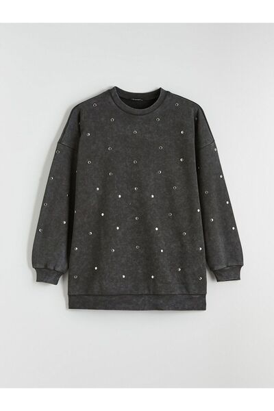 LC Waikiki Stoned Oversized Women's Thick Sweatshirt Tunic