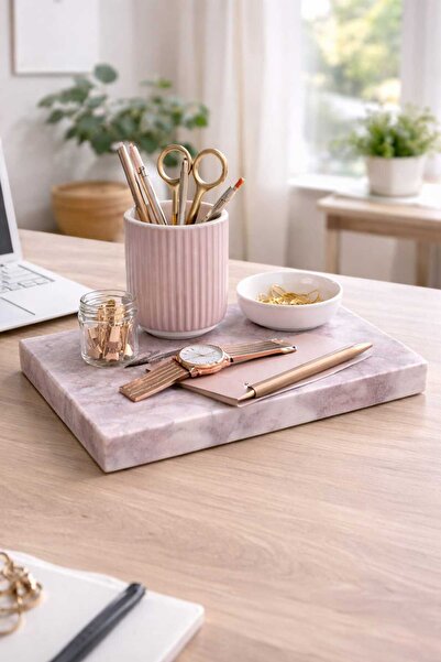 Marbello 12x25 cm Dikdörtgen Doğal Mermer Tepsi – El Yapımı Dekoratif Organizer