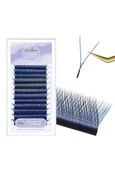 NATUHANA False Eyelashes, 0.07D Curl, Mixed Lengths 8-14mm, Black+Blue