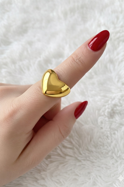 Bukiro خاتم نسائي من الفولاذ على شكل قلب قابل للتعديل، تصميم أنيق لا يتأثر با...
