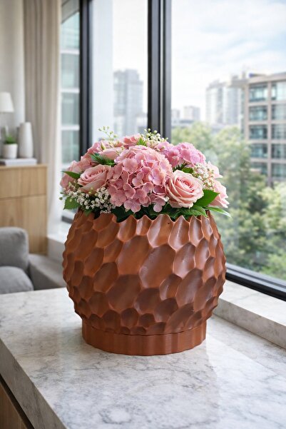 ND Shopping Modern Dokulu Dekoratif Saksı Altlıklı Drenaj Delikli (Siyah/Gri/...