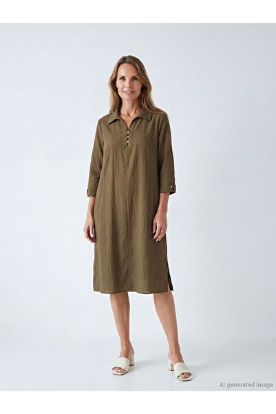 LC Waikiki Shirt Collar Textured Dress