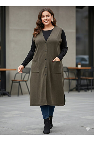 BİLGENS BUTİK Women's Khaki Color Long Transitional Vest