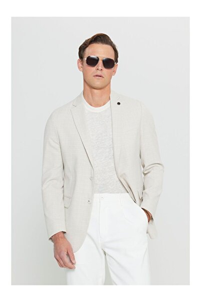 LC Waikiki سترة بليزر رجالية باللون البيج قصة ضيقة مصنوعة من القطن بقصة ضيقة ...